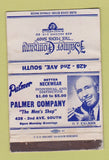 Matchbook Cover - Palmer Men's Clothes Minneapolis MN WORN 40 Strike