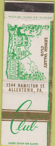 Matchbook Cover - Lehigh Valley Club Allentown PA