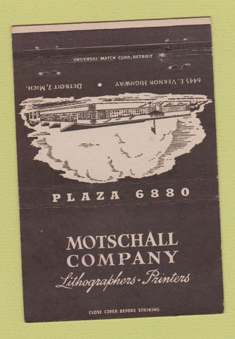 Matchbook Cover - Motschall Company Detroit MI Lithographers Printers 40 Strike