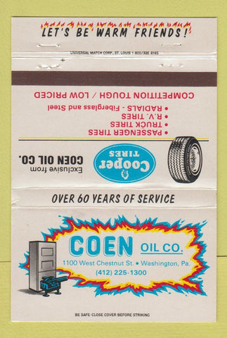 Matchbook Cover - Coen Oil Company Cooper Tires Washington PA 40 Strike