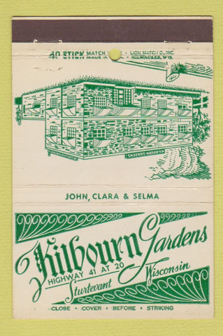 Matchbook Cover - Kilbourn Gardens Sturtevant WI 40 Stick