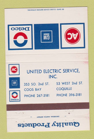 Matchbook Cover - AC Delco GM Coos Bay Coquille OR 40 Strike