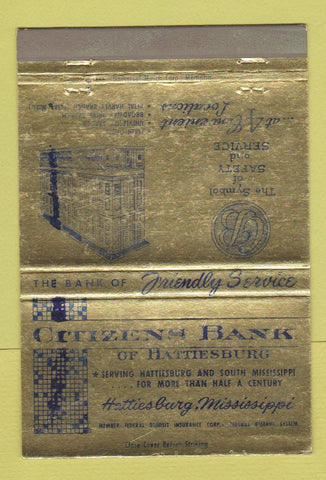 Matchbook Cover - Citizens Bank of Hattiesburg MS WEAR 40 Strike