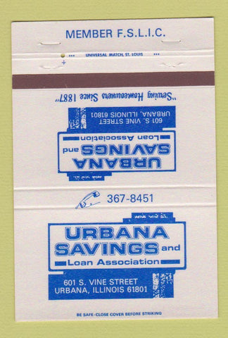 Matchbook Cover - Urbana Savings and Loan IL 40 Strike