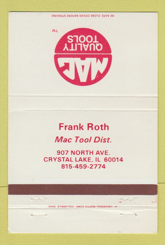 Matchbook Cover - Mac Quality Tools Frank Roth Crystal Lake IL 40 Strike