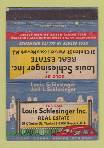 Matchbook Cover - Louis Schlesinger Real Estate Newark NJ WEAR 40 Strike