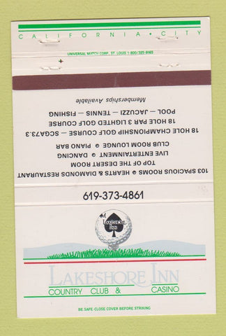 Matchbook Cover - Lakeshore Inn Country Club Casino California City 40 Strike