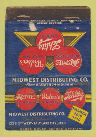 Matchbook Cover - Acme Schlitz Walter's Beer Salt Lake City UT POOR 40 Strike