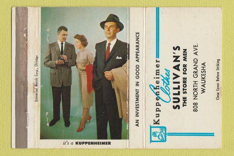 Matchbook Cover - Kuppenheimer Men's Clothes Waukesha WI 40 Strike