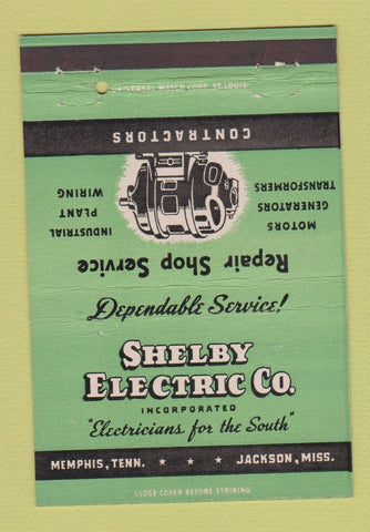 Matchbook Cover - Shelby Electric Memphis TN Jackson MS 40 Strike
