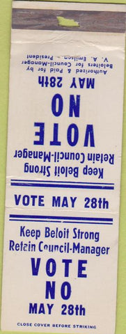Matchbook Cover - Vote No Beloit Council Member WI