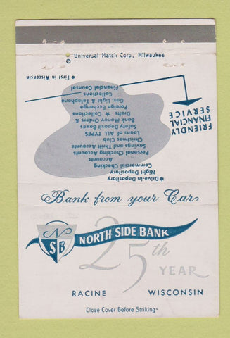 Matchbook Cover - North Side Bank Racine WI 25th 40 Strike