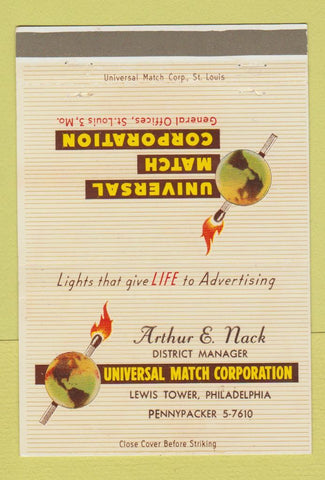 Matchbook Cover - Universal Match Corp Arthur Nack Philadelphia PA #2 40 Strike