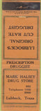 Matchbook Cover - Mark Halsey Drug Store Lubbock TX WORN