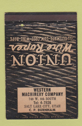 Matchbook Cover - Union Wire Rope Western Machinery Salt Lake City UT 40 Strike