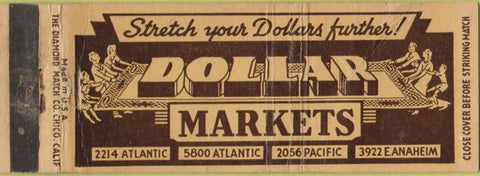 Matchbook Cover - Dollar Markets Los Angeles CA? WORN