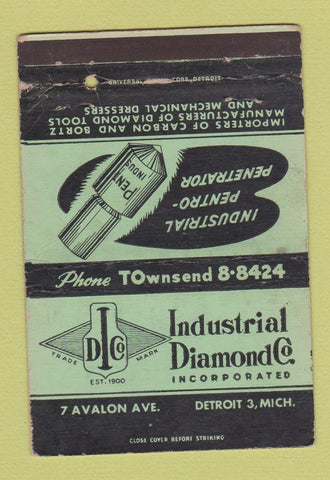 Matchbook Cover - Industrial Diamond Inc Detroit MI WORN 40 Strike
