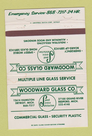 Matchbook Cover - Woodward Glass Detroit Redford MI  40 Strike