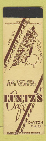 Matchbook Cover - Kuntz's Cafe Dayton OH SAMPLE Midget