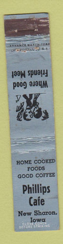 Matchbook Cover - Phillips Cafe New Sharon IA WORN 12 Strike