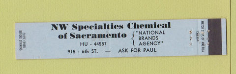Matchbook Cover - NW Specialties Chemical Sacramento CA WEAR 10 Strike