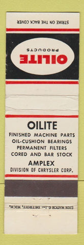Matchbook Cover - Oilite Products Chrysler Detroit MI WEAR