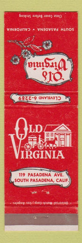 Matchbook Cover - Old Virginia South Pasadena CA