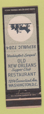 Matchbook Cover - Old New Orleans Supper Club Restaurant Washington DC WEAR