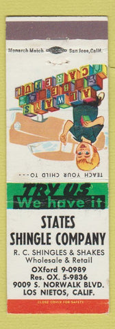 Matchbook Cover - States Shingle Company Los Nietos CA