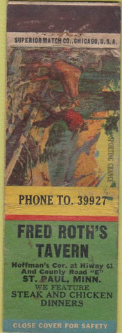 Matchbook Cover - Fred Roth's Tavern ST Paul MN WORN