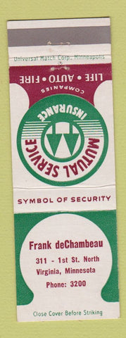 Matchbook Cover - Mutual Service Insurance Frank DeChambeau Virginia MN