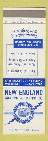 Matchbook Cover - New England Machine Electric Pawtucket RI Westerly