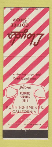 Matchbook Cover - Lloyd's Coffee Shop Running Springs CA