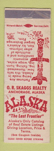 Matchbook Cover - OR Skagg Real Estate Anchorage AK totem WEAR