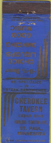 Matchbook Cover - Cherokee Tavern ST Paul MN WORN