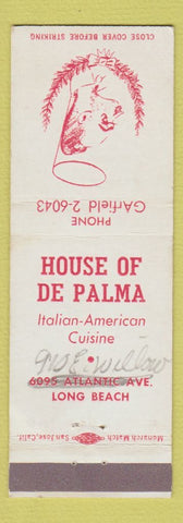 Matchbook Cover - House of De Palma Long Beach CA