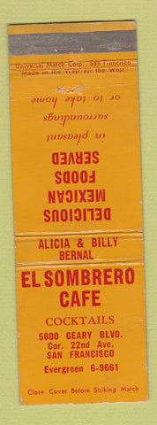 Matchbook Cover - El Sombrero Cafe San Francisco CA Mexican WEAR