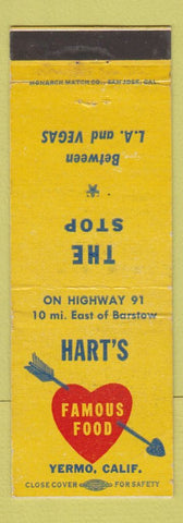 Matchbook Cover - Hart's Famous Food Yermo CA WEAR