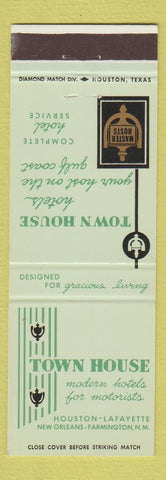 Matchbook Cover - Town House Hotels Houston TX Lafayette New Orleans LA