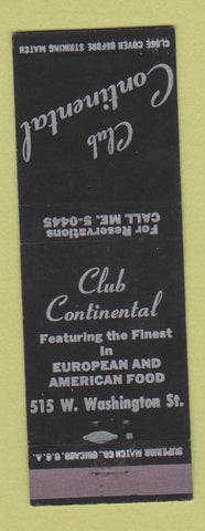 Matchbook Cover - Club Continental Indianapolis IN