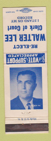 Matchbook Cover - Walter Lee Clerk of Court Election