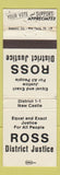 Matchbook Cover - Ross District Justice Election New Castle PA