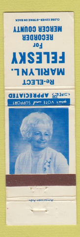 Matchbook Cover - Marilyn Felesky Mercer County Recorder Election PA