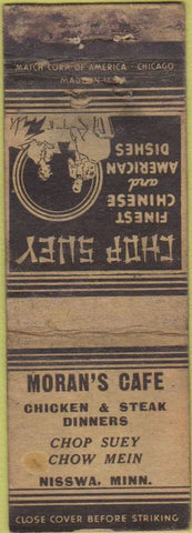 Matchbook Cover - Moran's Cafee Nisswa MN POOR