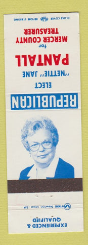 Matchbook Cover - Nettie Jane Pantall Mercer County Treasurer PA