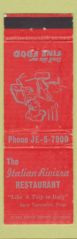 Matchbook Cover Italian Riviera Restaurant Jerry Tommolini Philadelphia PA WEAR