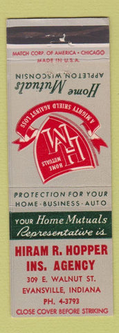Matchbook Cover - Home Mutual Insurance Hiram Hopper Evansville IN