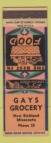 Matchbook Cover - Gays Grocery New Richland MN low phone #