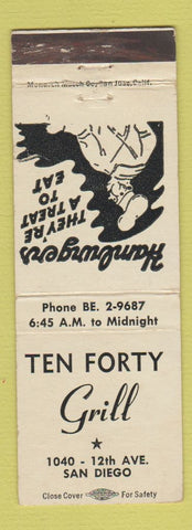 Matchbook Cover - Ten Forty Grill San Diego CA