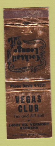 Matchbook Cover - Vegas Club Gardena CA WORN
